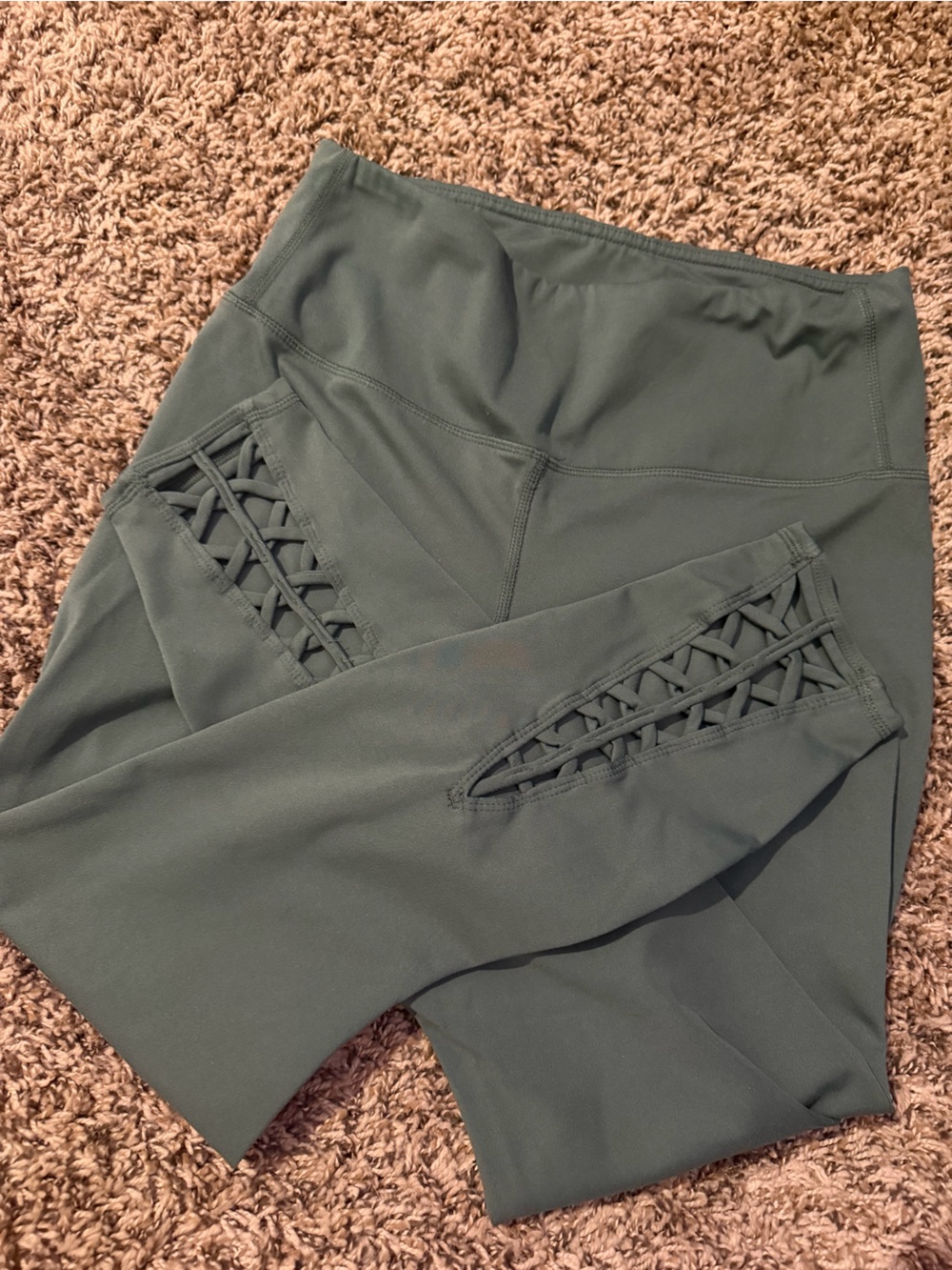 Active Life Women’s Olive Green Yoga Pants with Lattice Side Panels